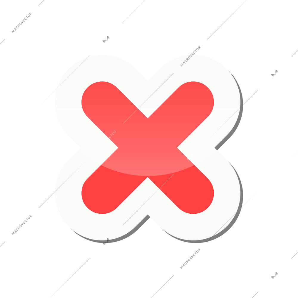 Red cross mark icon on sticker flat vector illustration