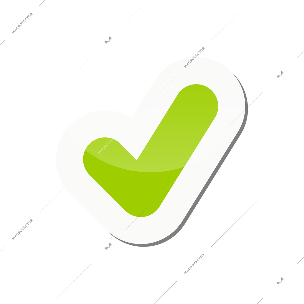 Green check mark icon on sticker flat vector illustration