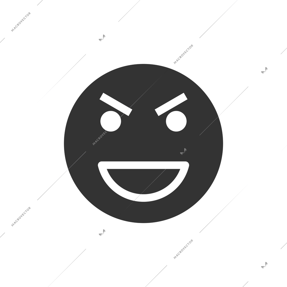 Black evil smiley face flat icon vector illustration