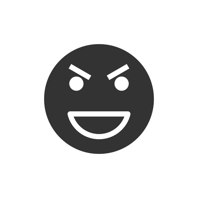 Black evil smiley face flat icon vector illustration