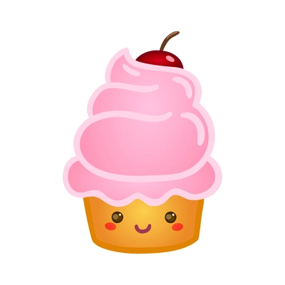 Flat icon with cute smiling cherry cupcake vector illustration