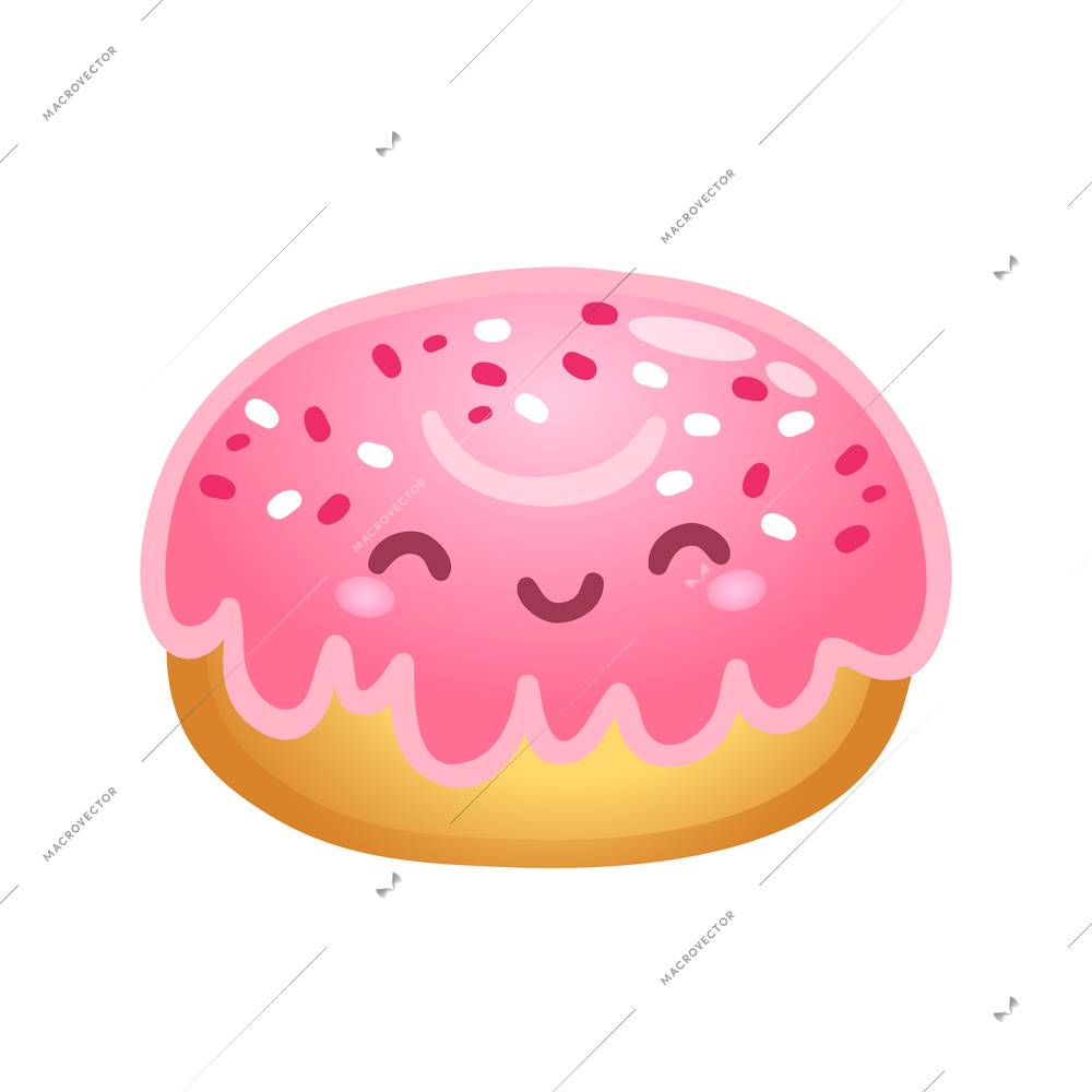 Cute donut with pink topping flat icon vector illustration