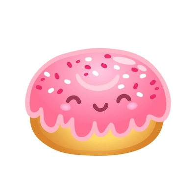 Cute donut with pink topping flat icon vector illustration