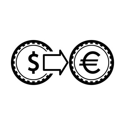 Currency conversion icon with dollar and euro coins flat vector illustration