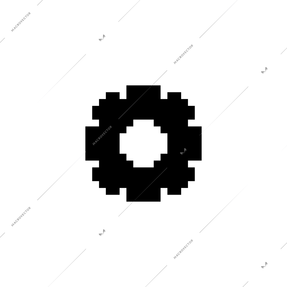 Settings pixel icon with black cogwheel flat vector illustration