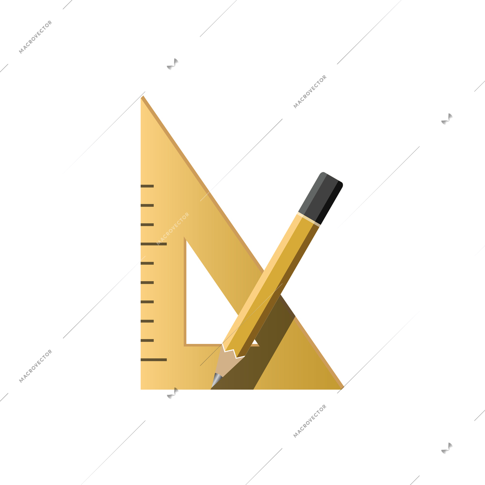 Flat icon with triangular ruler and pencil vector illustration