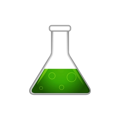 Glass flask with green liquid flat icon vector illustration