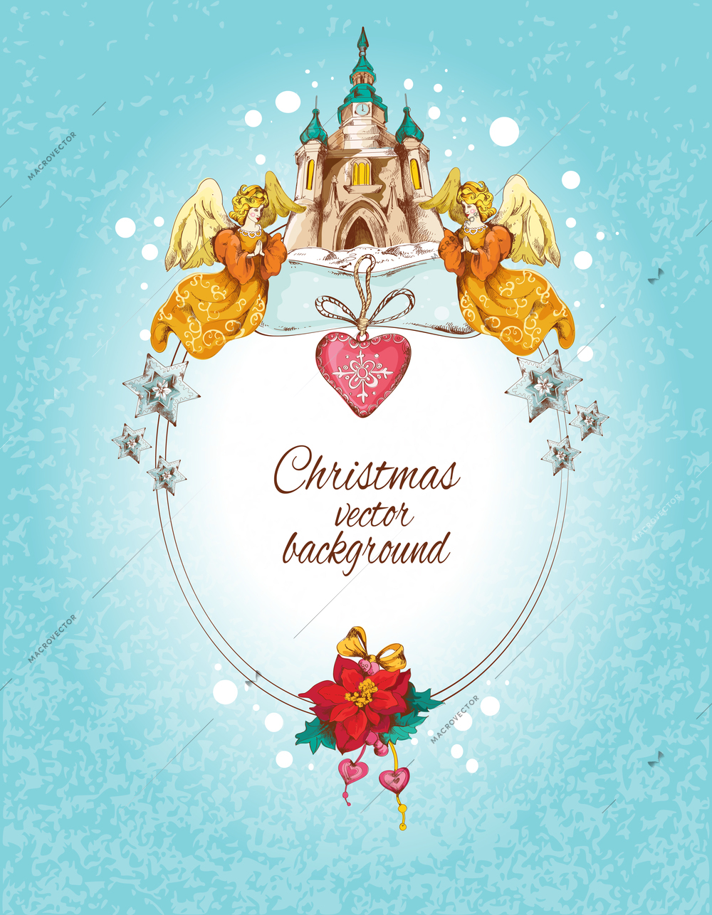 Christmas new year holiday sketch colored background with angels vector illustration