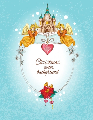 Christmas new year holiday sketch colored background with angels vector illustration