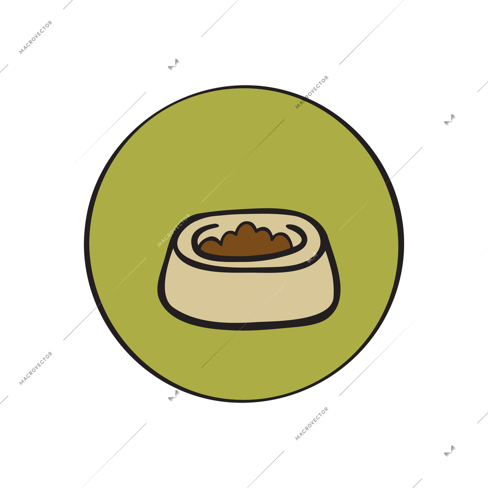 Pet bowl with food flat round icon vector illustration