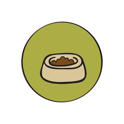 Pet bowl with food flat round icon vector illustration