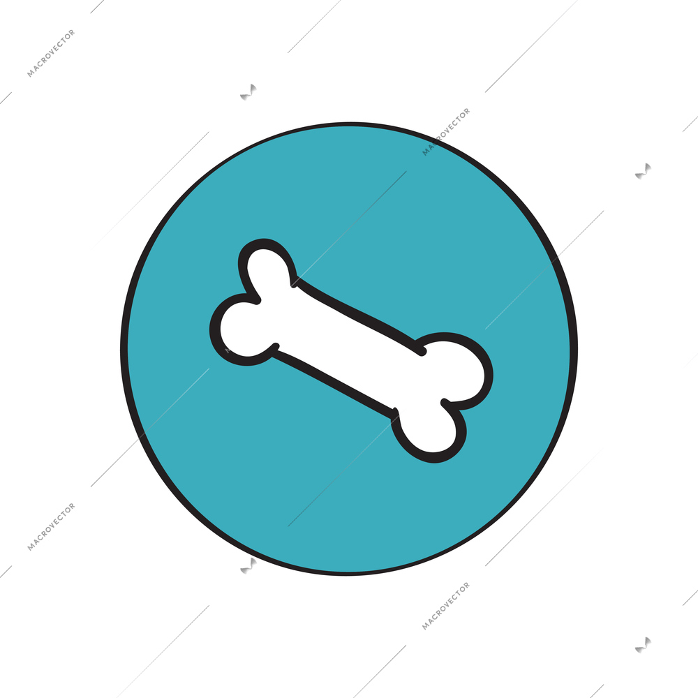 Flat round blue icon with white bone vector illustration