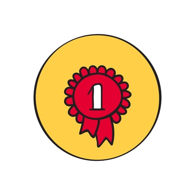 Red first prize medal flat round icon vector illustration