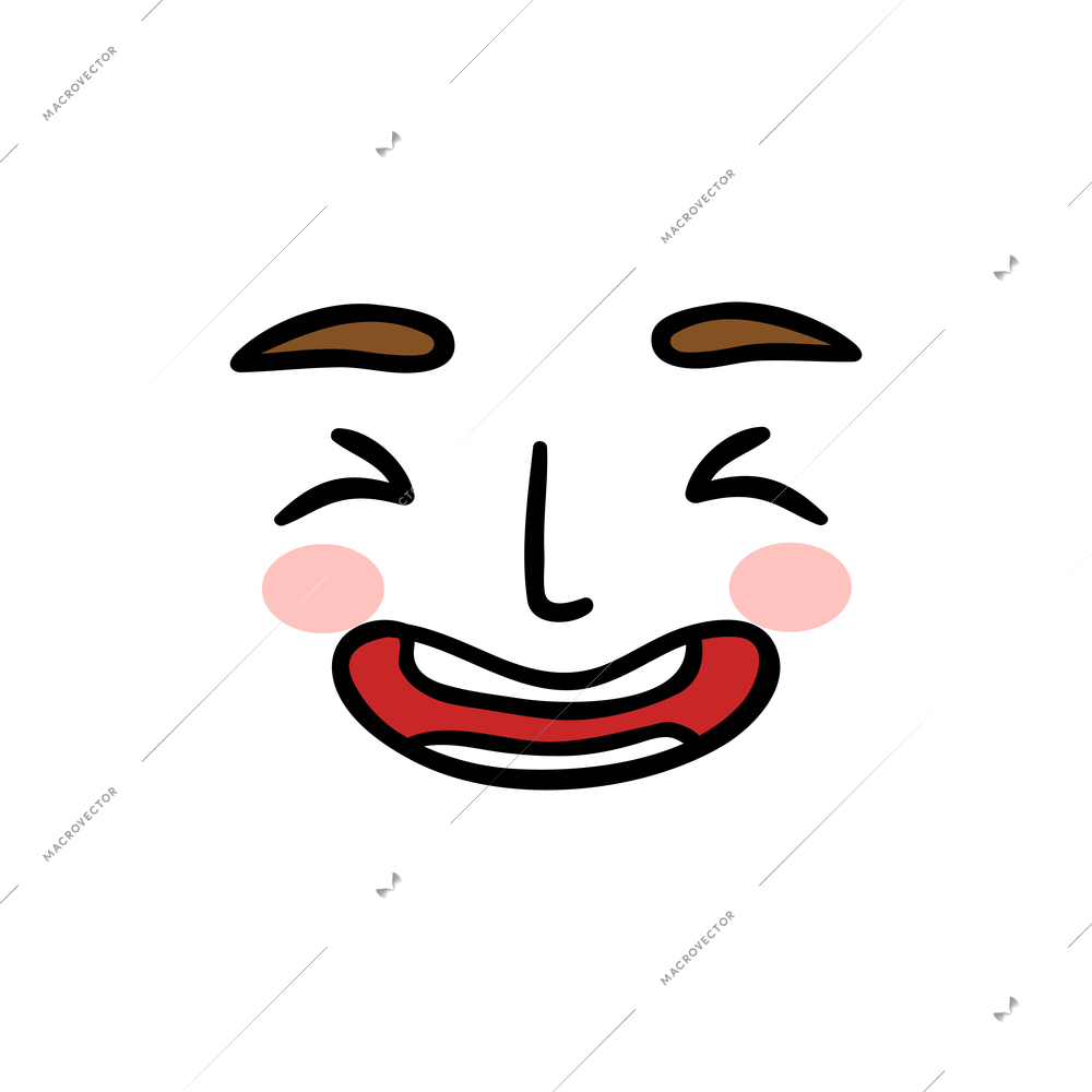 Facial mood expression icon with happy laughing human face flat vector illustration