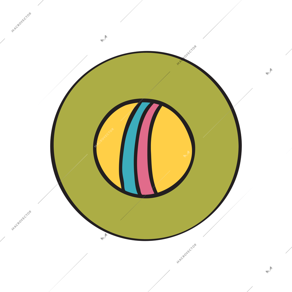 Flat round green icon with colorful ball for dogs vector illustration