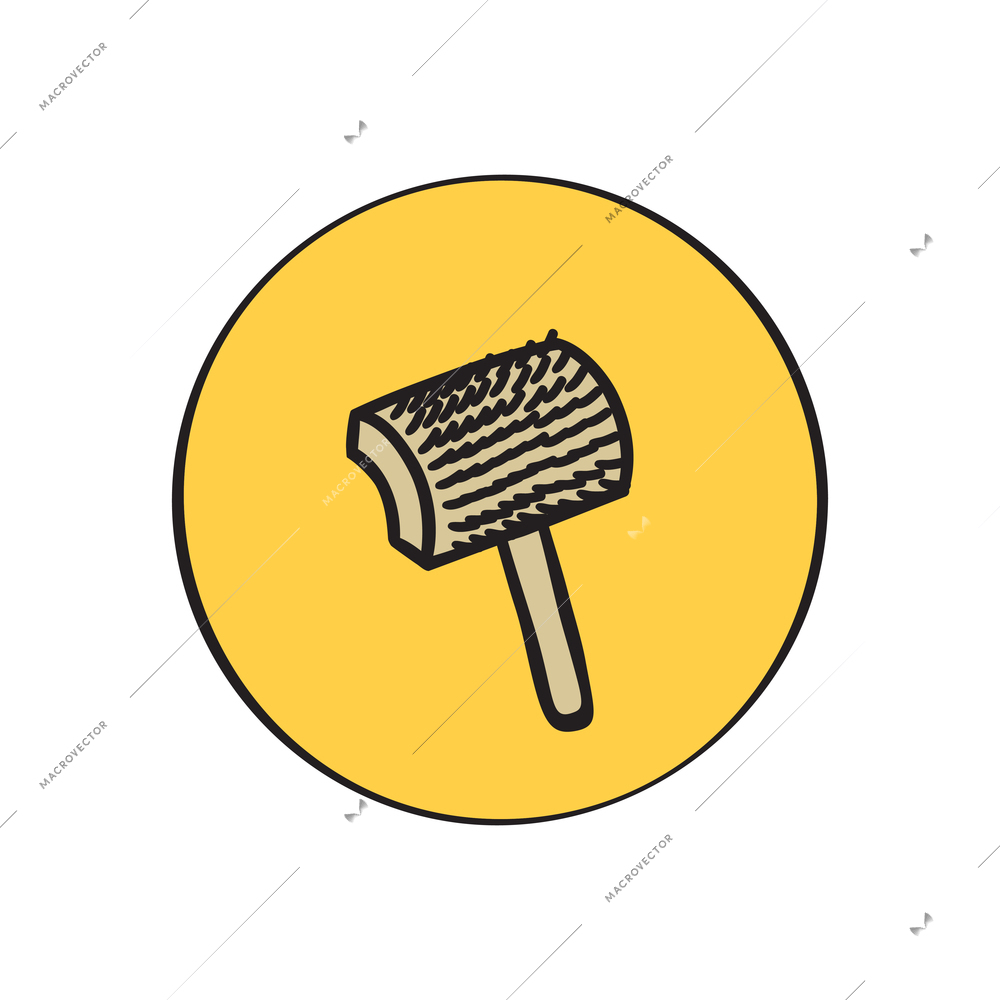 Round yellow icon with brush for pets flat vector illustration