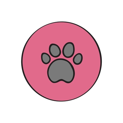 Pink flat round icon with dog paw print vector illustration