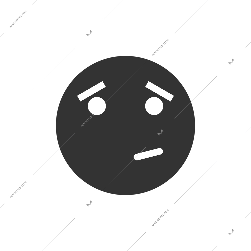 Flat black and white icon with confused smiley face vector illustration