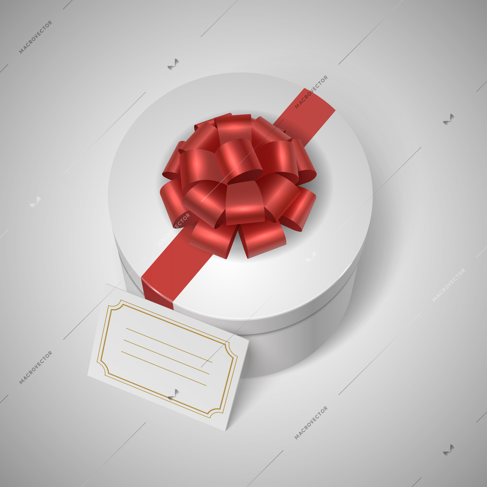 Classic giftbox with red ribbon, bow and blank lable for message vector illustration