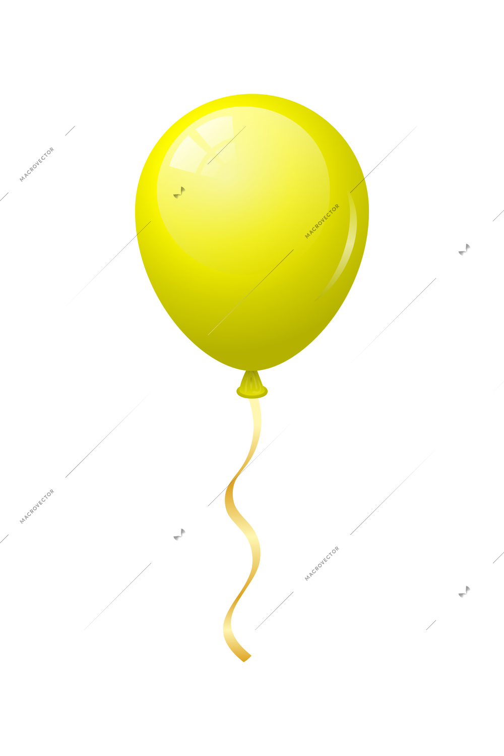 Flying yellow balloon with ribbon realistic vector illustration