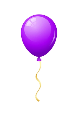 Violet balloon with ribbon on white background realistic vector illustration