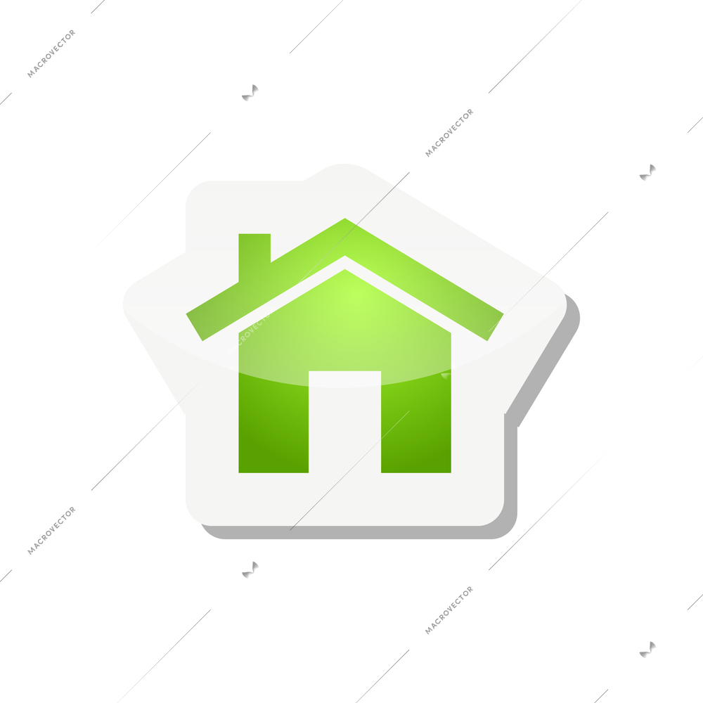 Green eco home on white background flat sticker vector illustration