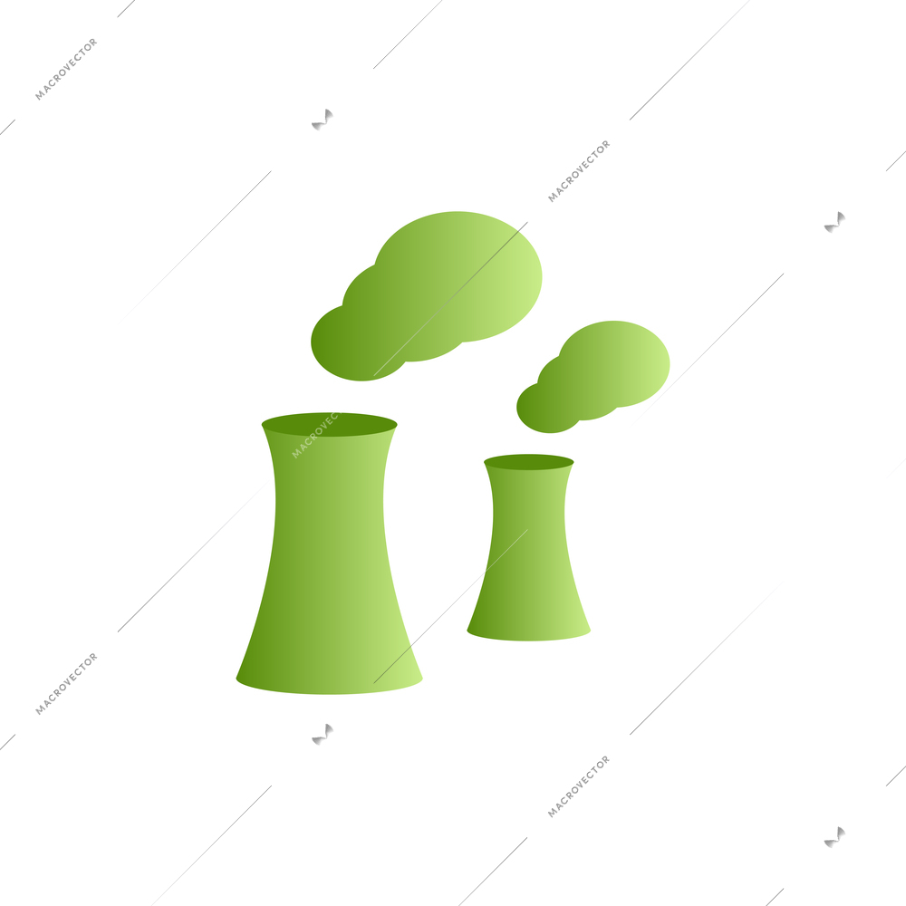 Green flat icon with two factory pipes vector illustration