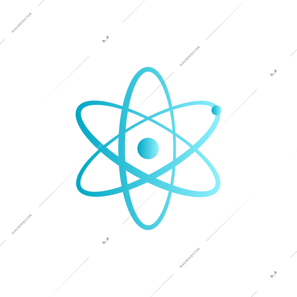 Blue atom symbol on white background flat vector illustration