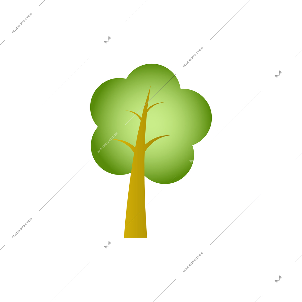 Tree with green foliage flat icon on white background vector illustration