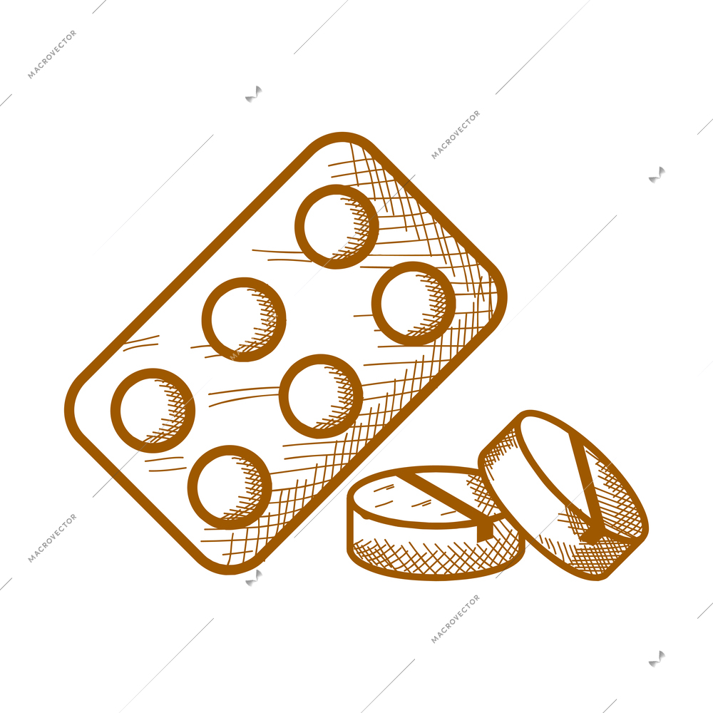 Hand drawn blister and two pills vector illustration