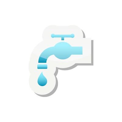Blue faucet with water drop on sticker flat vector illustration