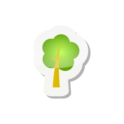 Flat sticker with green tree on white background vector illustration
