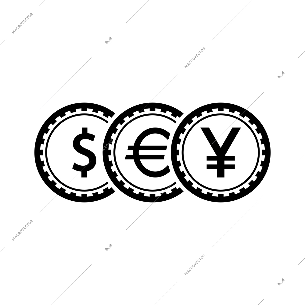 Cash flat icon with dollar euro and yen coins vector illustration