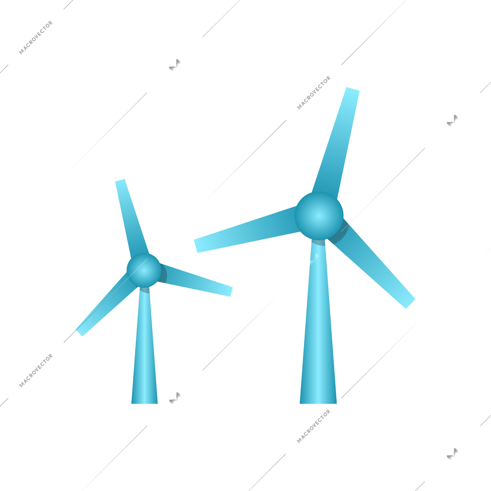 Ecology flat icon with two blue windmills isolated vector illustration