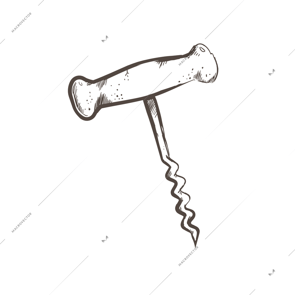 Hand drawn retro corkscrew with wooden handle vector illustration