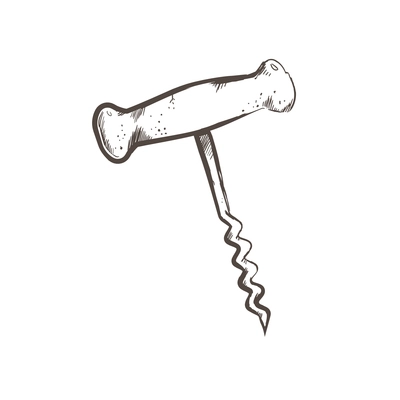 Hand drawn retro corkscrew with wooden handle vector illustration