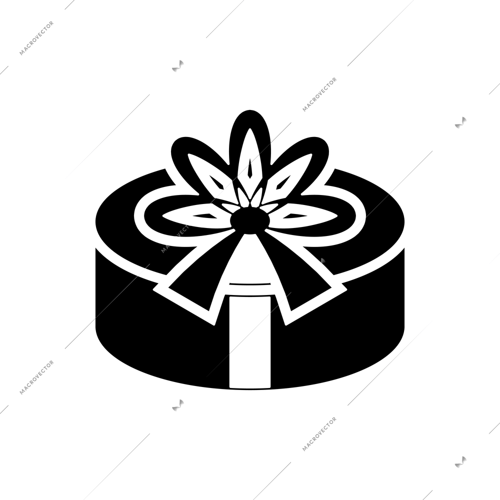 Flat round black and white gift box with bow icon vector illustration