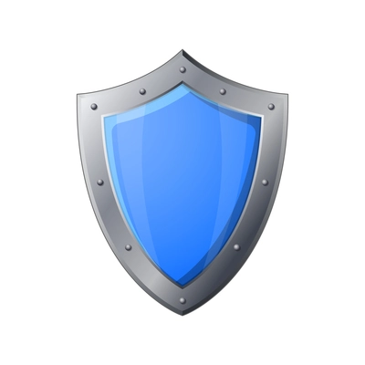 Realistic icon with blank metal blue shield vector illustration
