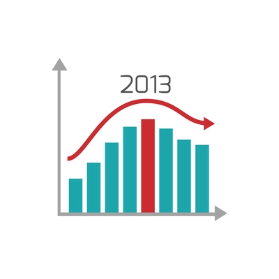 Flat infographic element with bar chart and arrow vector illustration