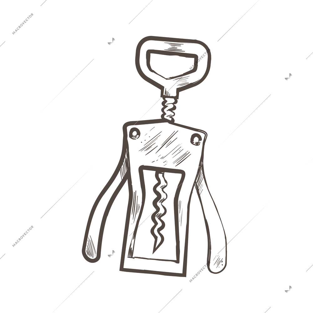 Metal corkscrew hand drawn vector illustration