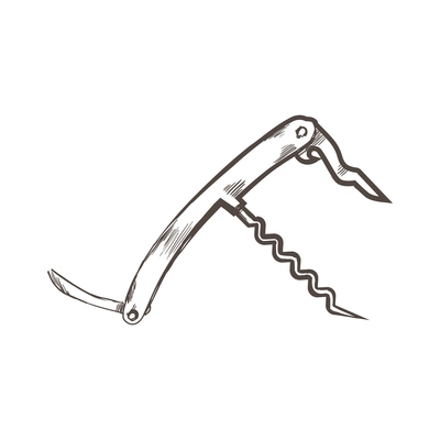 Hand drawn multipurpose corkscrew with knives vector illustration