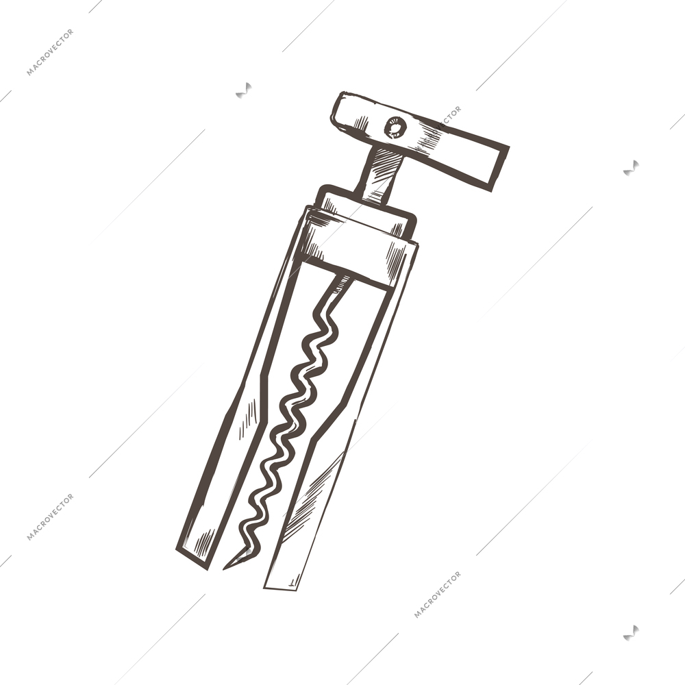 Hand drawn corkscrew on white background vector illustration