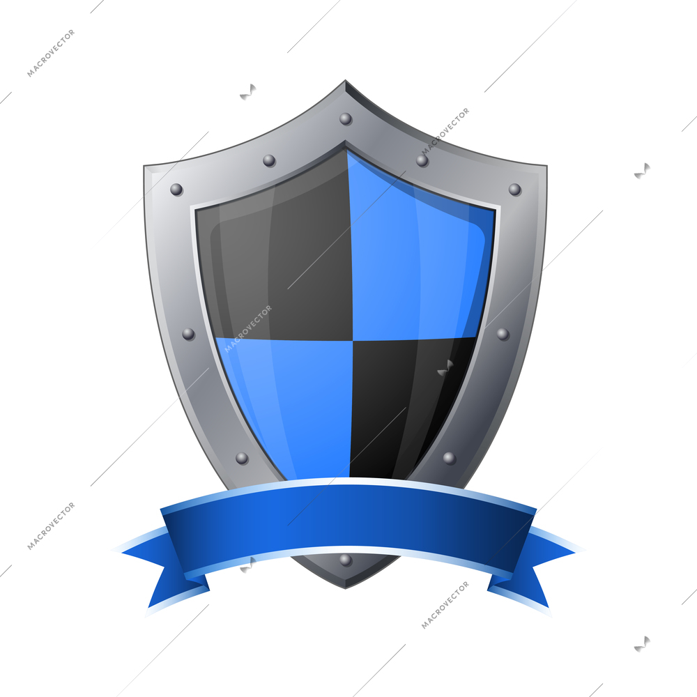 Realistic color shield emblem with blank ribbon vector illustration