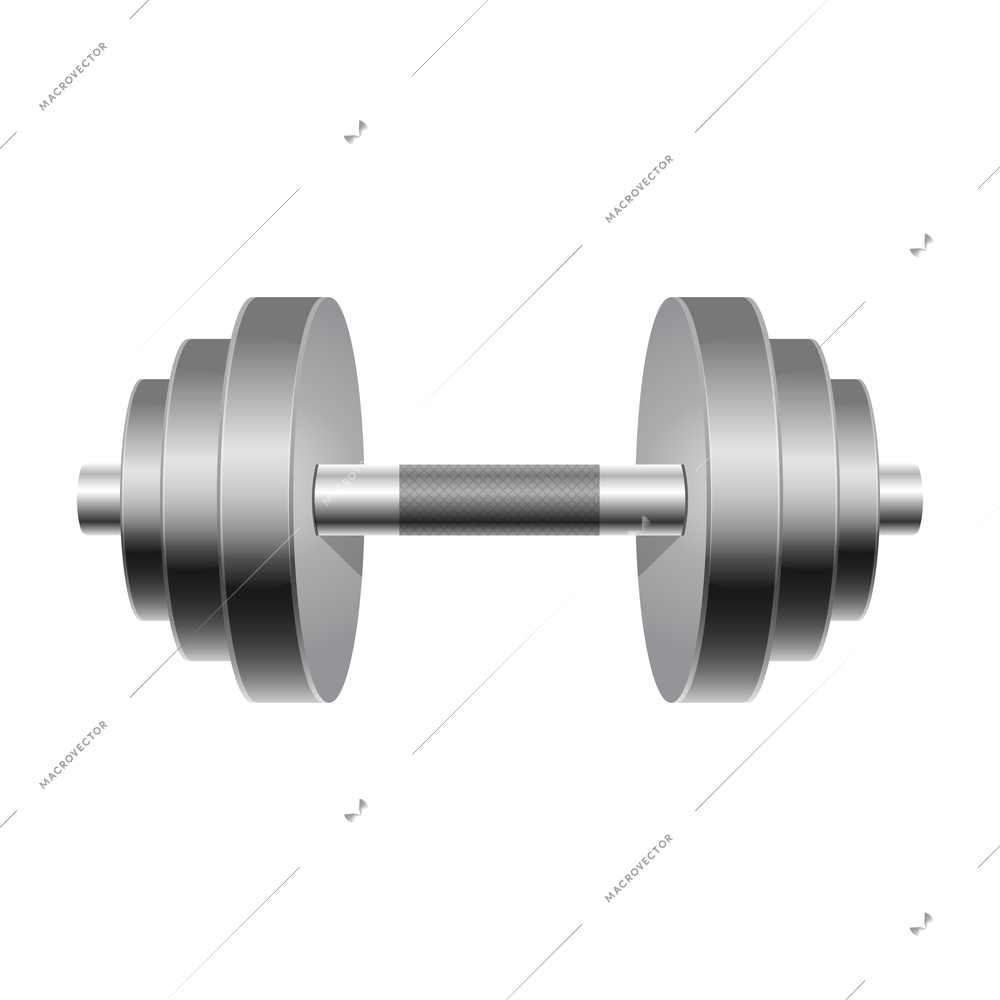 Silver dumbbell realistic icon on white background vector illustration