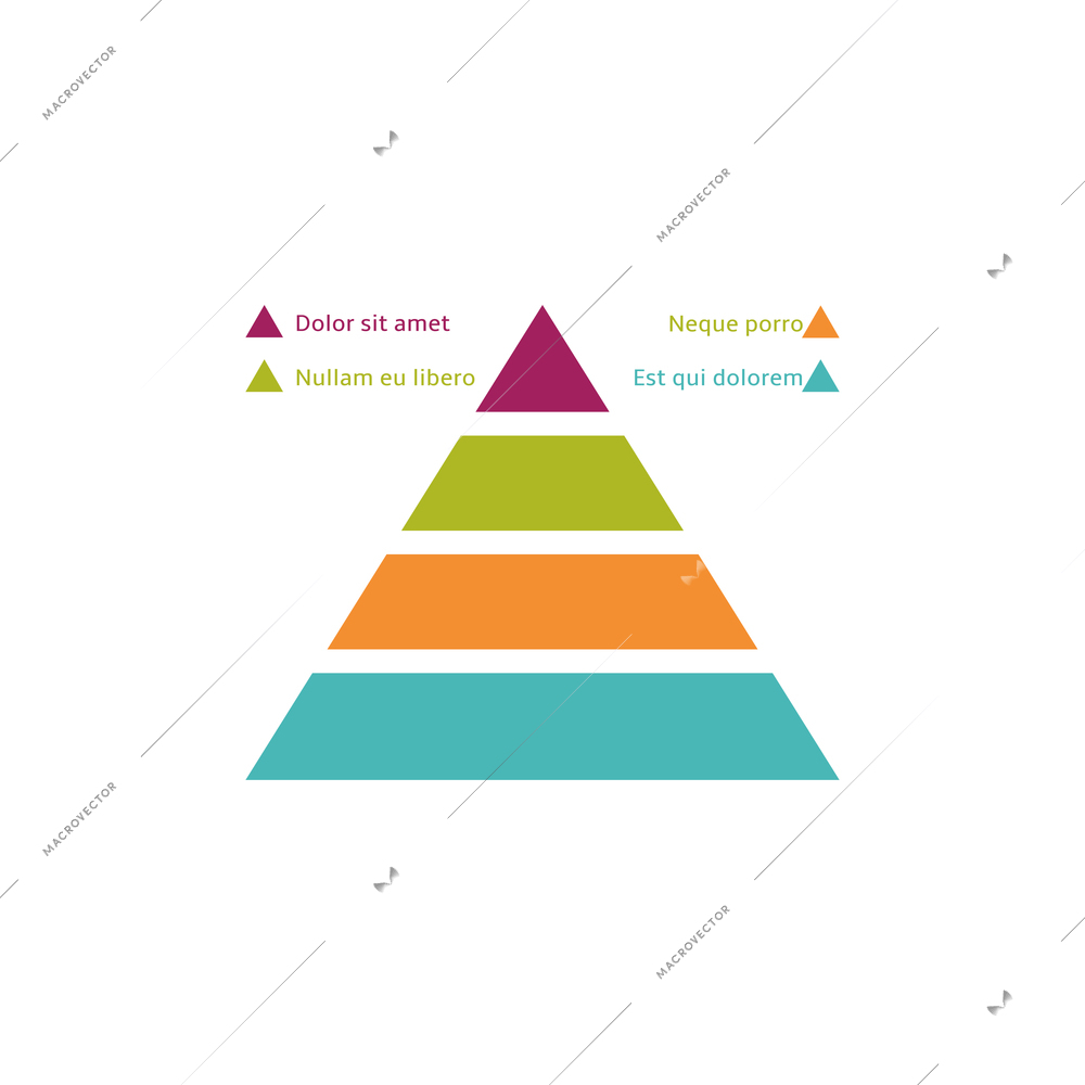 Business finance infographic element with color triangular diagram divided into levels flat vector illustration