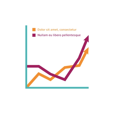 Business chart infographic element with two color arrows showing growth flat vector illustration