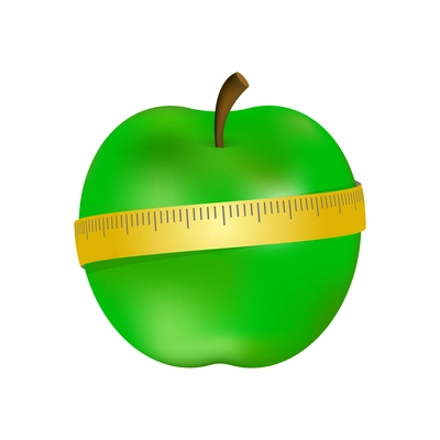 Fitness realistic concept icon with measuring tape around green apple vector illustration