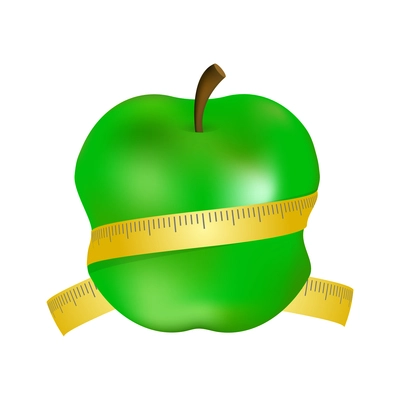 Fitness slimming concept icon with realistic fresh green apple and measuring tape vector illustration