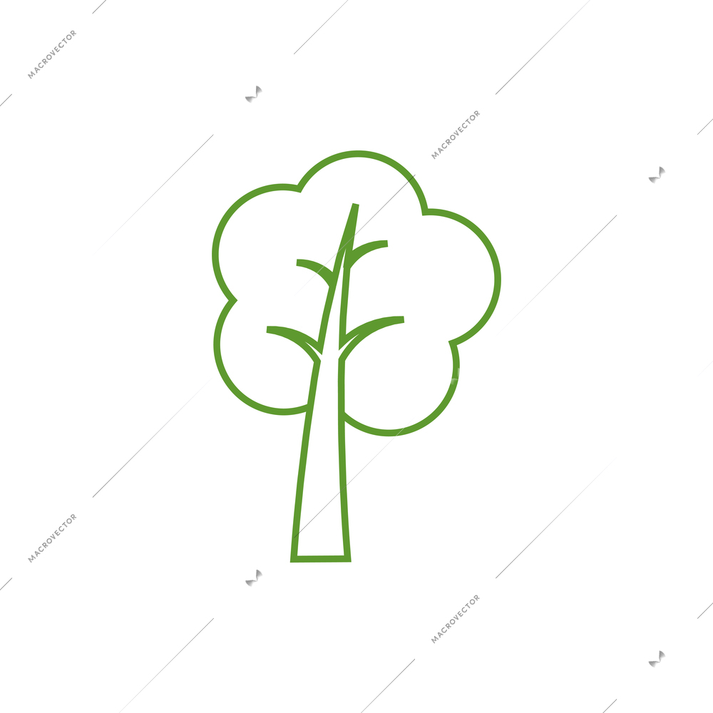 Flat green line icon with foliage tree vector illustration