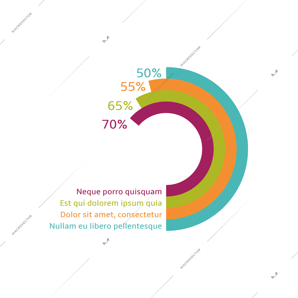 Business finance infographic element with colored diagram and percentage flat vector illustration